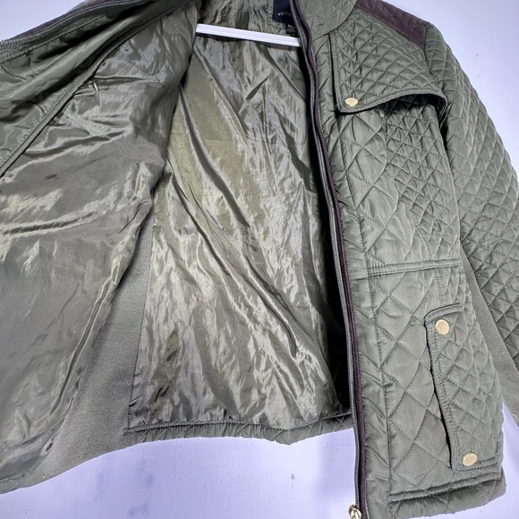 Weatherproof Olive Green Diamond Quilted Barn Jacket Faux Suede Trim Medium - Picture 6 of 8